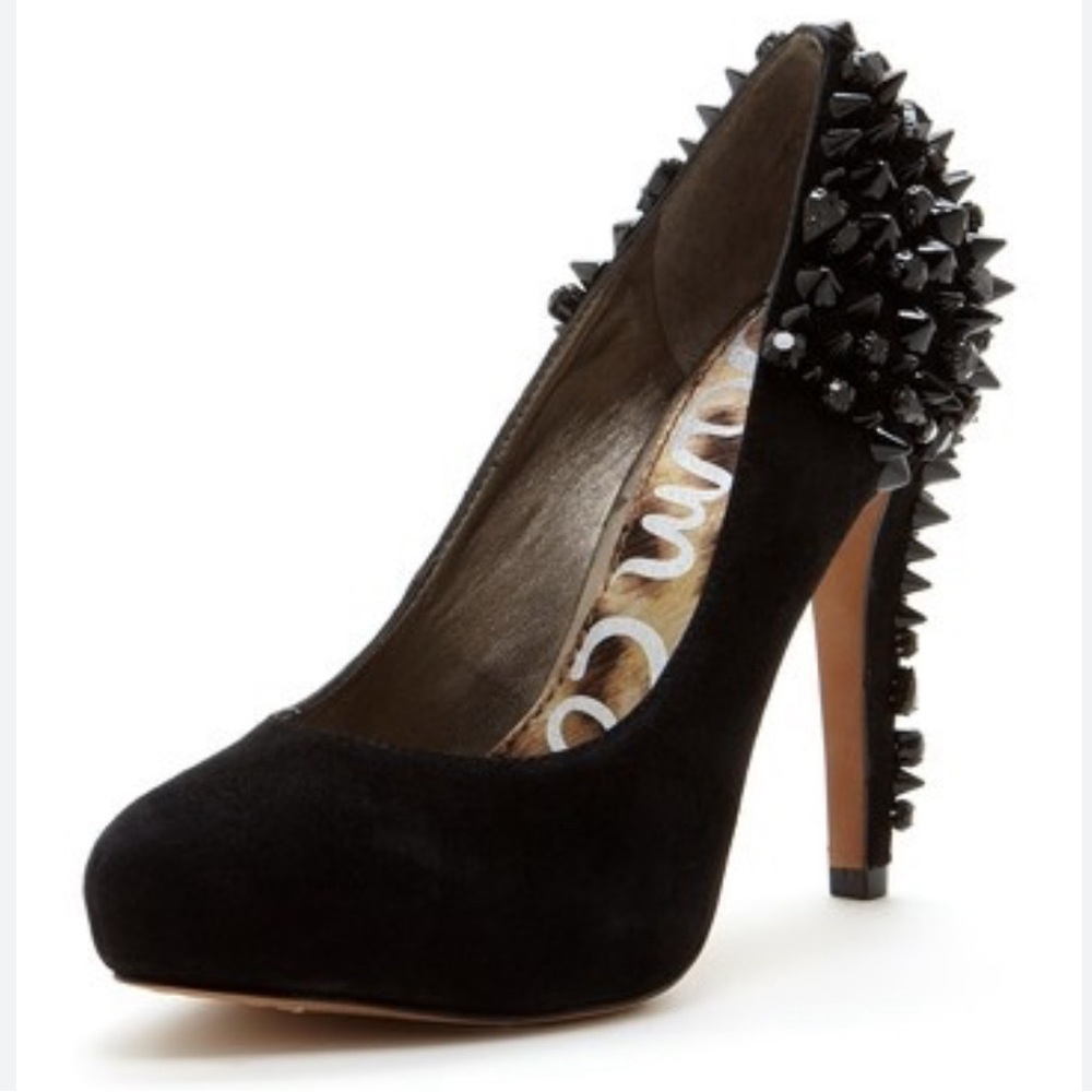 Sam Edelman Roza Spiked/Studded Heels in Black Suede